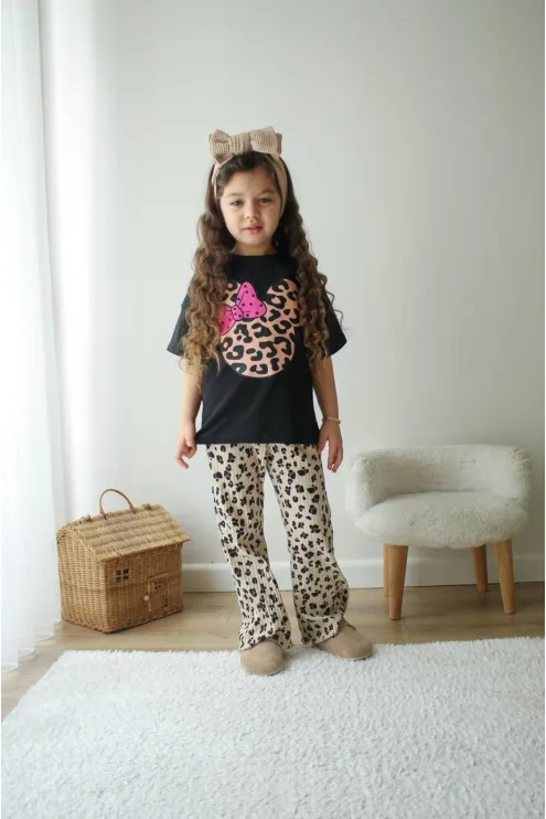 Leopar Desenli Fitil Taytlı T-shirt Takım - Kız Çocuk