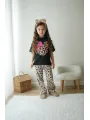 Leopar Desenli Fitil Taytlı T-shirt Takım - Kız Çocuk
